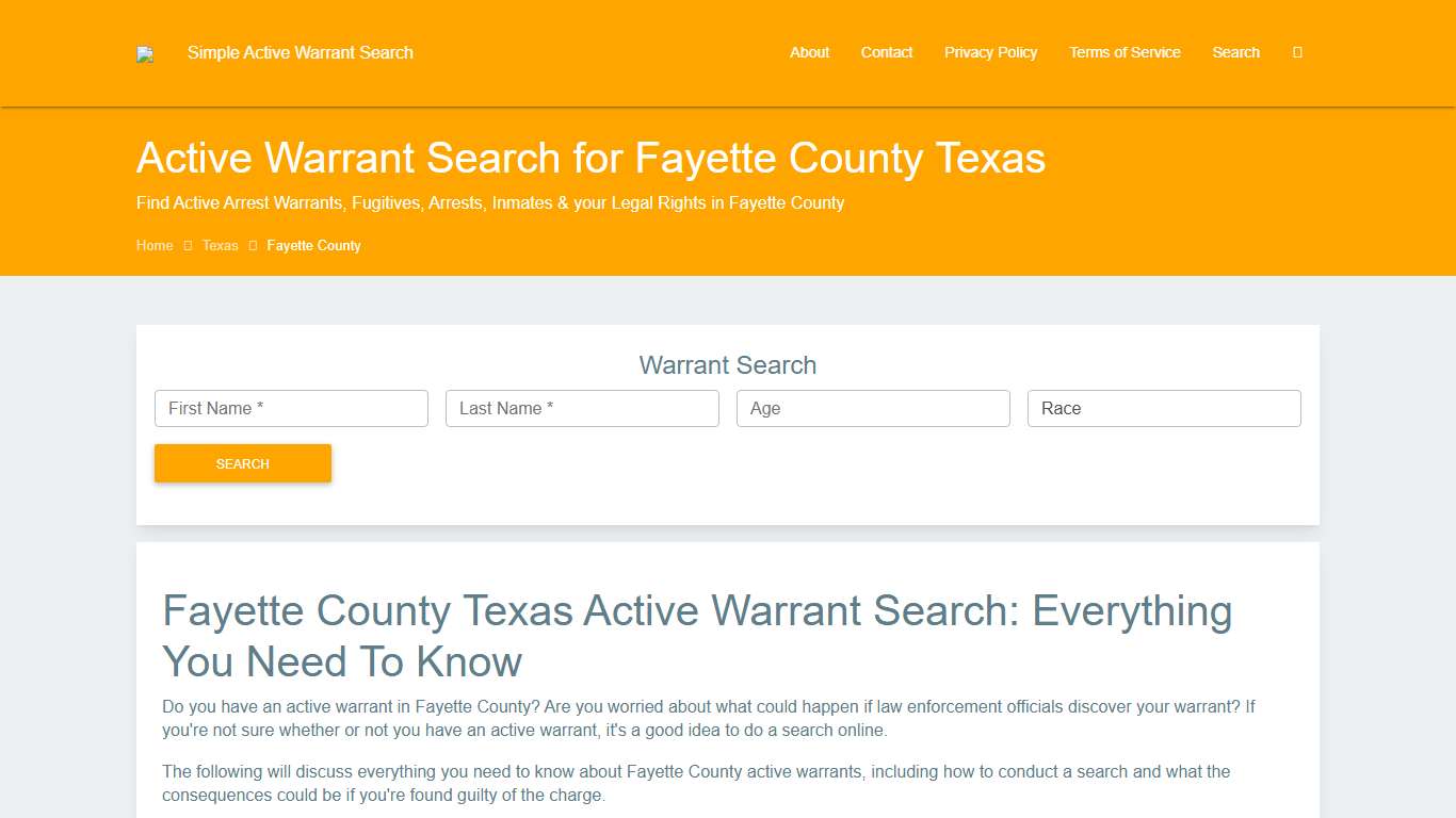 Active Warrant Search in Fayette County Texas - Outstanding Warrants