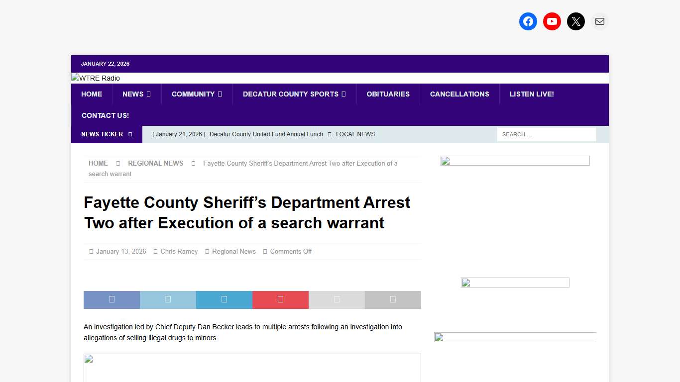 Fayette County Sheriff’s Department Arrest Two after Execution of a search warrant - WTRE Radio